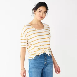 Women's Sonoma Goods For Life® Relaxed Scoopneck Tee -Sonoma Clothing Store 5596588 Cream Brown Stripe