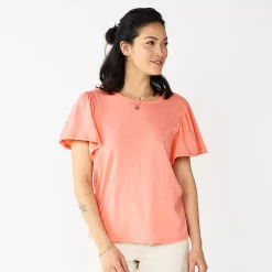 Women's Sonoma Goods For Life® Seamed Flutter Sleeve Top -Sonoma Clothing Store 5611922 Coral