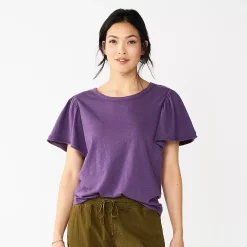 Women's Sonoma Goods For Life® Seamed Flutter Sleeve Top -Sonoma Clothing Store 5611922 Dark Purple