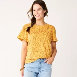 Women's Sonoma Goods For Life® Seamed Flutter Sleeve Top -Sonoma Clothing Store 5611922 Gold Red Floral