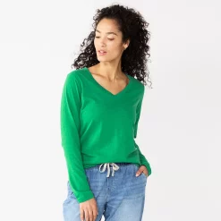 Women's Sonoma Goods For Life® Everyday V-Neck Long Sleeve Tee -Sonoma Clothing Store 5625801 Aloe Green