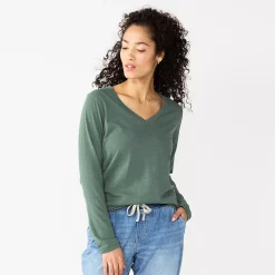 Women's Sonoma Goods For Life® Everyday V-Neck Long Sleeve Tee -Sonoma Clothing Store 5625801 Dark Blue Gray