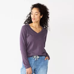 Women's Sonoma Goods For Life® Everyday V-Neck Long Sleeve Tee -Sonoma Clothing Store 5625801 Dark Purple