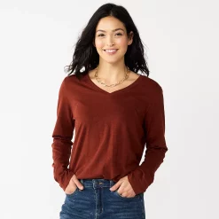 Women's Sonoma Goods For Life® Everyday V-Neck Long Sleeve Tee -Sonoma Clothing Store 5625801 Deep Wine