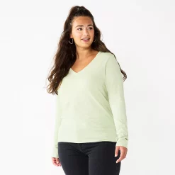 Women's Sonoma Goods For Life® Everyday V-Neck Long Sleeve Tee -Sonoma Clothing Store 5625801 Mint Green