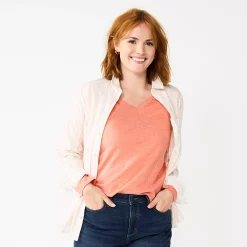 Women's Sonoma Goods For Life® Everyday V-Neck Long Sleeve Tee -Sonoma Clothing Store 5625801 Texture Coral