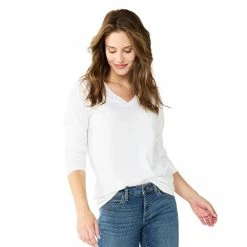Women's Sonoma Goods For Life® Everyday V-Neck Long Sleeve Tee -Sonoma Clothing Store 5625801 White
