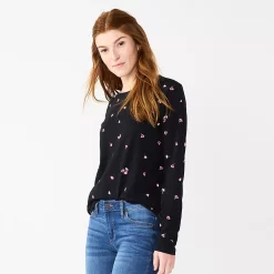 Women's Sonoma Goods For Life® Everyday Crewneck Long Sleeve Tee -Sonoma Clothing Store 5625802 Black Scatter Floral