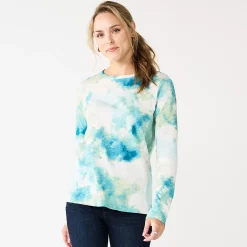 Women's Sonoma Goods For Life® Everyday Crewneck Long Sleeve Tee -Sonoma Clothing Store 5625802 Blue Tie Dye