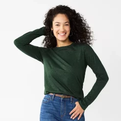Women's Sonoma Goods For Life® Everyday Crewneck Long Sleeve Tee -Sonoma Clothing Store 5625802 Dark Green Shine