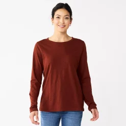 Women's Sonoma Goods For Life® Everyday Crewneck Long Sleeve Tee -Sonoma Clothing Store 5625802 Deep Wine