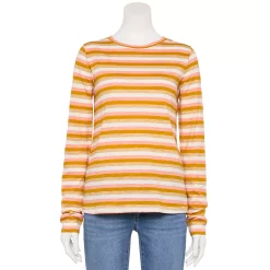 Women's Sonoma Goods For Life® Everyday Crewneck Long Sleeve Tee -Sonoma Clothing Store 5625802 Gold Stripe