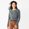 Women's Sonoma Goods For Life® Everyday Crewneck Long Sleeve Tee -Sonoma Clothing Store 5625802 Gray Blue Mini Floral
