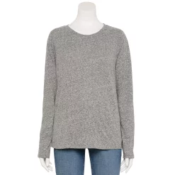 Women's Sonoma Goods For Life® Everyday Crewneck Long Sleeve Tee -Sonoma Clothing Store 5625802 Gray Texture