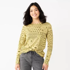 Women's Sonoma Goods For Life® Everyday Crewneck Long Sleeve Tee -Sonoma Clothing Store 5625802 Green Patchwork