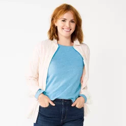 Women's Sonoma Goods For Life® Everyday Crewneck Long Sleeve Tee -Sonoma Clothing Store 5625802 Light Blue Texture