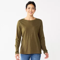 Women's Sonoma Goods For Life® Everyday Crewneck Long Sleeve Tee -Sonoma Clothing Store 5625802 Olive