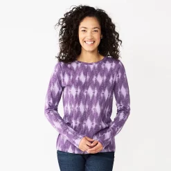 Women's Sonoma Goods For Life® Everyday Crewneck Long Sleeve Tee -Sonoma Clothing Store 5625802 Purple Diamond Print
