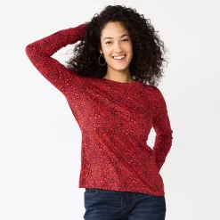 Women's Sonoma Goods For Life® Everyday Crewneck Long Sleeve Tee -Sonoma Clothing Store 5625802 Red Multi Floral