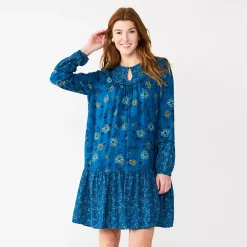 Women's Sonoma Goods For Life® Printed Long Sleeve Dress 9 Women's Sonoma Goods For Life® Printed Long Sleeve Dress -Sonoma Clothing Store 5657674 Blue Multi Floral