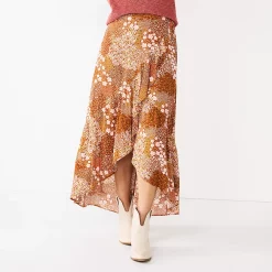 Women's Sonoma Goods For Life® Wrap Ruffle Maxi Skirt -Sonoma Clothing Store 5657677 Mauve Multi Floral