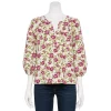 Petite Sonoma Goods For Life® Notchneck Sleeve Piecing Top -Sonoma Clothing Store 5664273 Cream Pink Floral