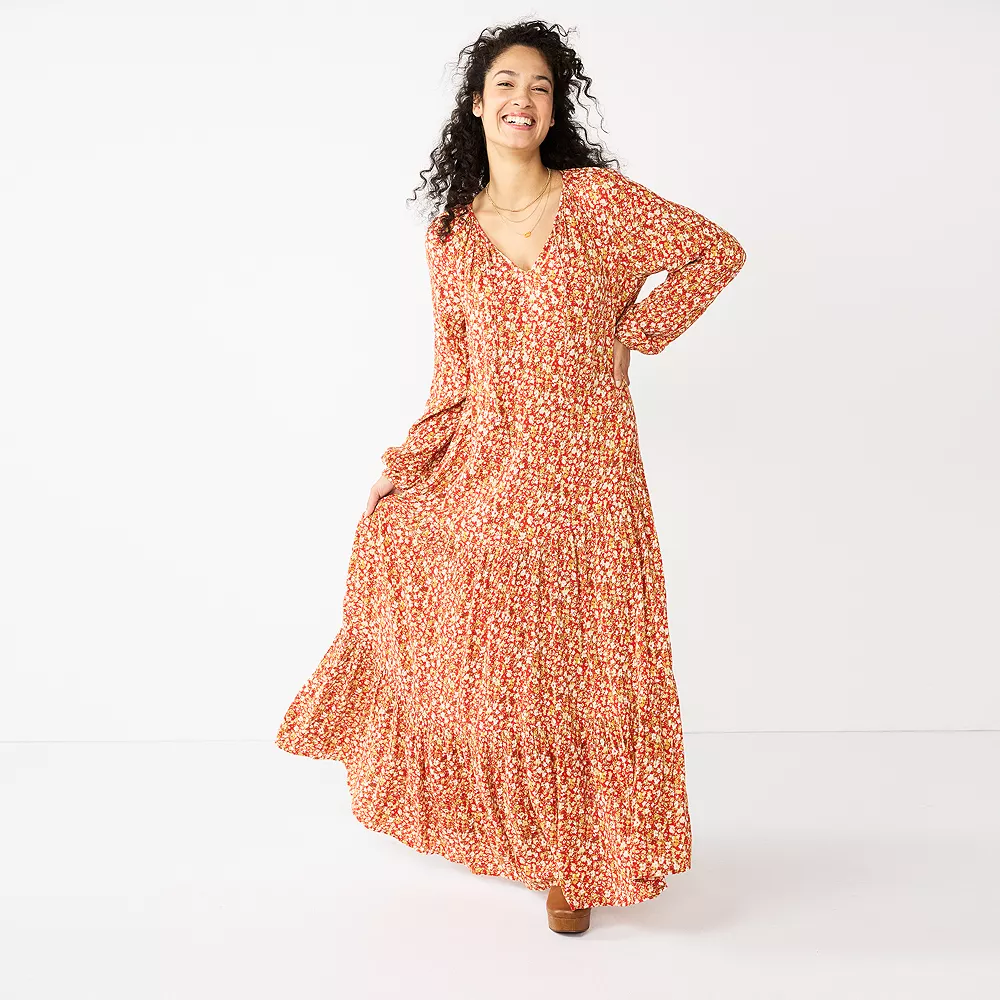 Petite Sonoma Goods For Life® Tiered Long Sleeve Maxi Dress 3 Petite Sonoma Goods For Life® Tiered Long Sleeve Maxi Dress