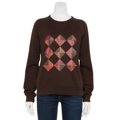 Women's Sonoma Goods For Life® Everyday Crewneck Sweatshirt -Sonoma Clothing Store 5664640 Brown Quilt Graphic