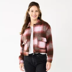 Women's Sonoma Goods For Life® Cropped Shacket 9 Women's Sonoma Goods For Life® Cropped Shacket -Sonoma Clothing Store 5670441 Brown Purple Plaid