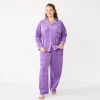 Plus Size Sonoma Goods For Life® Velour Pajama Shirt & Pajama Pants Sleep Set -Sonoma Clothing Store 5675146 Lilac Happy Dots