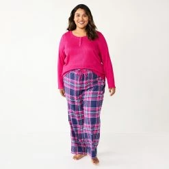 Plus Size Sonoma Goods For Life® Flannel Pajama Pants & Pajama Top Sleep Set -Sonoma Clothing Store 5675638 Navy Forest Pld