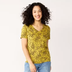 Women's Tall Sonoma Goods For Life® Everyday V-Neck Tee -Sonoma Clothing Store 5686285 Olive Ornate Floral