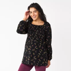 Maternity Sonoma Goods For Life® Smocked Bodice Empire Top -Sonoma Clothing Store 5686595 Black Floral