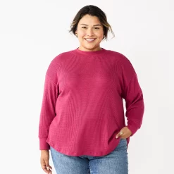 Plus Size Sonoma Goods For Life® Mockneck Waffle Top -Sonoma Clothing Store 5686673 Sangria