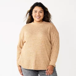 Plus Size Sonoma Goods For Life® Mockneck Waffle Top -Sonoma Clothing Store 5686673 Talus Brown