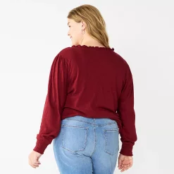 Plus Size Sonoma Goods For Life® Smocked Sleeve V-Neck Top -Sonoma Clothing Store 5689960 ALT