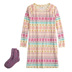 Women's Sonoma Goods For Life® 2-pc. Long Sleeve Crewneck Sleepshirt & Socks Set -Sonoma Clothing Store 5690614 ALT5