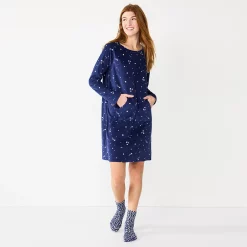 Women's Sonoma Goods For Life® 2-pc. Long Sleeve Crewneck Sleepshirt & Socks Set -Sonoma Clothing Store 5690614 Navy2 Twinkle