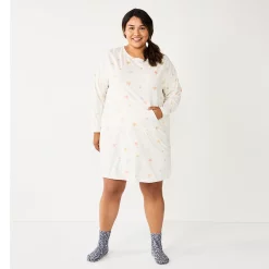Plus Size Sonoma Goods For Life® 2-pc. Long Sleeve Crewneck Sleepshirt & Socks Set -Sonoma Clothing Store 5690616 Ivory Starry