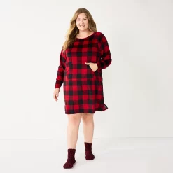 Plus Size Sonoma Goods For Life® 2-pc. Long Sleeve Crewneck Sleepshirt & Socks Set -Sonoma Clothing Store 5690616 Red Plush Buffalo