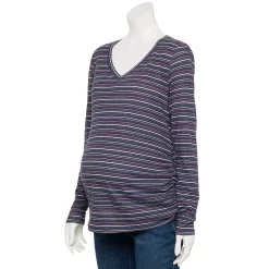 Maternity Sonoma Goods For Life® Essential Long Sleeve V-Neck Tee -Sonoma Clothing Store 5691532 Navy Stripe