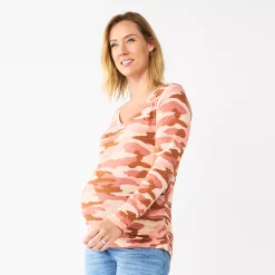 Maternity Sonoma Goods For Life® Essential Long Sleeve V-Neck Tee -Sonoma Clothing Store 5691532 Pink Camo