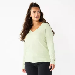 Petite Sonoma Goods For Life® Everyday Long Sleeve V-Neck Top -Sonoma Clothing Store 5705363 Mint Green