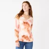 Petite Sonoma Goods For Life® Everyday Long Sleeve V-Neck Top -Sonoma Clothing Store 5705363 Pink Neutral Tie Dye