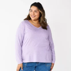 Plus Size Sonoma Goods For Life® Favorite Long Sleeve V-Neck Tee -Sonoma Clothing Store 5705505 Light Purple Texture