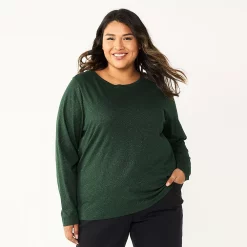 Plus Size Sonoma Goods For Life® Everyday Crewneck Long Sleeve Top -Sonoma Clothing Store 5714078 Dark Green Shine