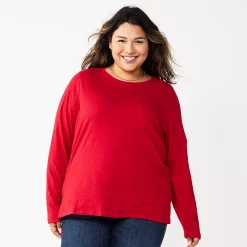 Plus Size Sonoma Goods For Life® Everyday Crewneck Long Sleeve Top -Sonoma Clothing Store 5714078 Inviting Red