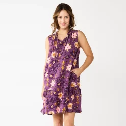 Petite Sonoma Goods For Life® Tiered Sleeveless Dress -Sonoma Clothing Store 5746247 Plum Floral