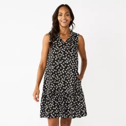 Women's Sonoma Goods For Life® Tiered Sleeveless Dress -Sonoma Clothing Store 5748599 Black Floral