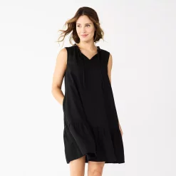 Women's Sonoma Goods For Life® Tiered Sleeveless Dress -Sonoma Clothing Store 5748599 Pitch Black
